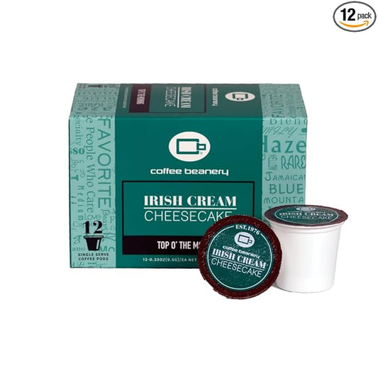 Coffee Beanery Irish Cream Cheesecake Coffee Pods | 12ct Flavored Medium Roast | 100% Specialty Arabica Gourmet Coffee