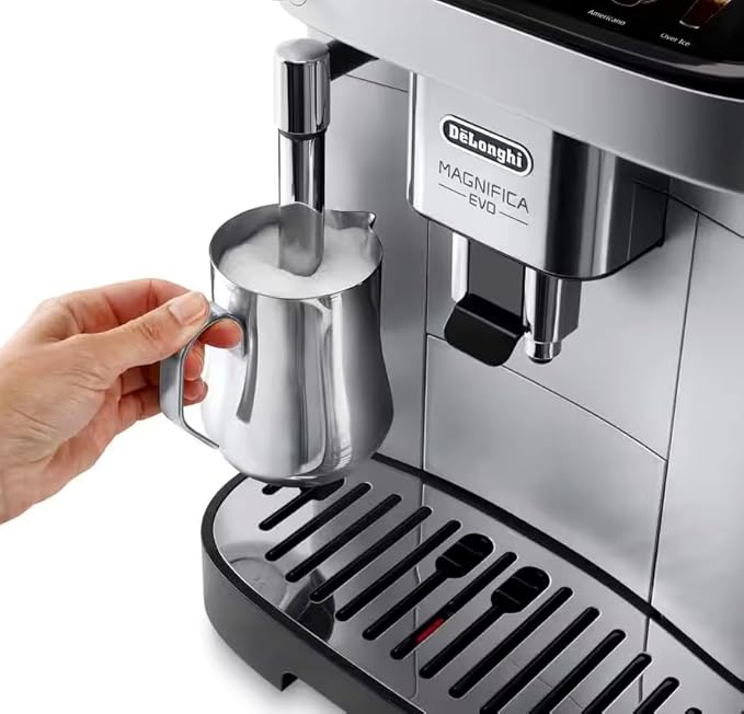 De'Longhi Magnifica Evo Automatic Machine Bean to Cup Espresso Cappuccino and Iced Coffee Maker, with Automatic Milk Frother, Colored Touch Display, Built-in Grinder, Black, Silver (Renewed)