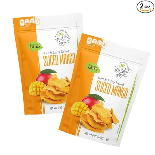 Gourmet Grove - Natural Dried Mango Slices 12 OZ Pack of 2 | Soft, Juicy, Sliced Mangoes | Lightly Sweetened - (Pack of 2)