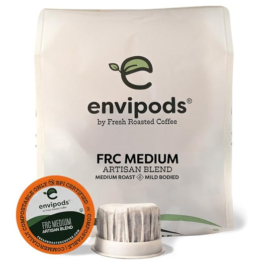 Fresh Roasted Coffee, FRC Medium Roast Blend Compostable envipods, Medium Roast, Kosher, 12 Count, for Keurig K Cup Brewers | Not for use in Ninja or Hamilton Beach Brewers