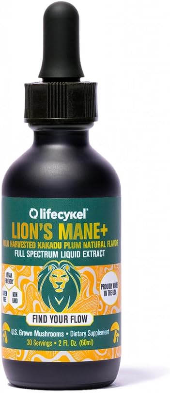 Lifecykel Lion's Mane Mushroom Extract w/Kakadu Plum- Memory Focus Clarity REM Sleep-100% Organic