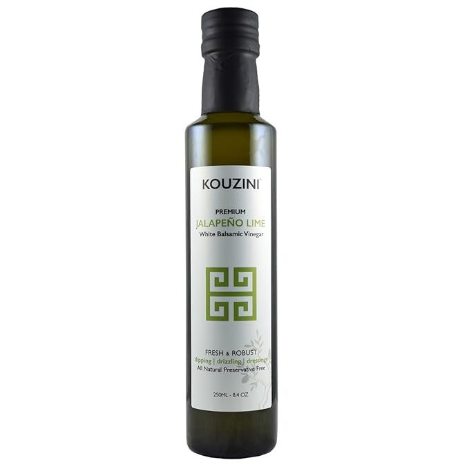 Kouzini Ultra Premium White Jalapeno Lime Balsamic Vinegar - Sweet & Thick Italian Dressing for Salad, Organic Modena Vinegar - 250ml
