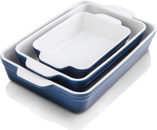 KOOV Bakeware Set, Ceramic Baking Dish Set, Rectangular Casserole Dish Set, lasagna Pan, Baking Pans Set for Cooking, Cake Dinner, Kitchen, 9 x 13 Inches, 3-Piece (Set of 3, Gradient Blue)