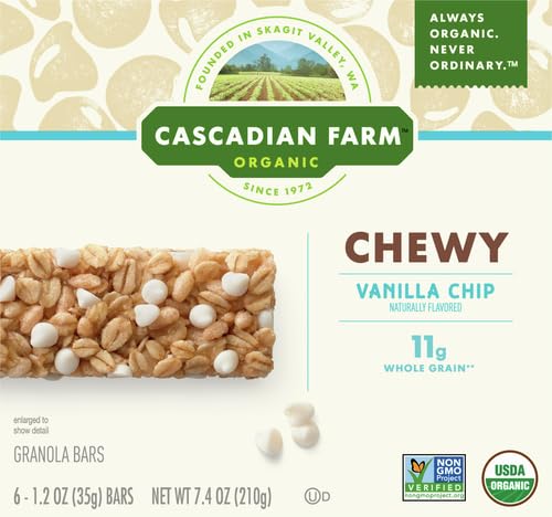 Cascadian Farm Organic Vanilla Chip Chewy Granola Bars, 6 Bars, 7.4 oz. (Pack of 4)