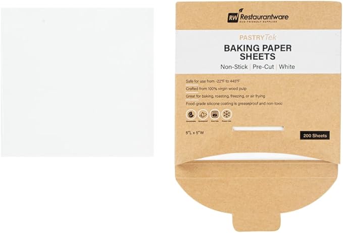 Restaurantware Pastry Tek 5 x 5 Inch Parchment Paper Sheets 1000 Greaseproof Baking Sheets For Oven - Pre-cut Double-Sided Silicone Coating White Paper Nonstick Baking Sheets Reusable