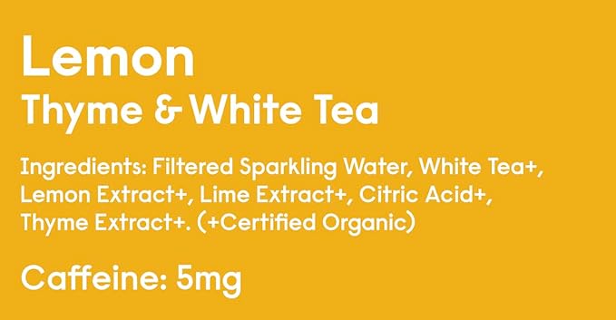 Sound Sparkling Water - Lemon w/Thyme & White Tea. Organic. Zero Calories. Zero Sugar. Non-GMO. Clean Caffeinated Seltzer Water. 12 Fl oz (Pack of 12)