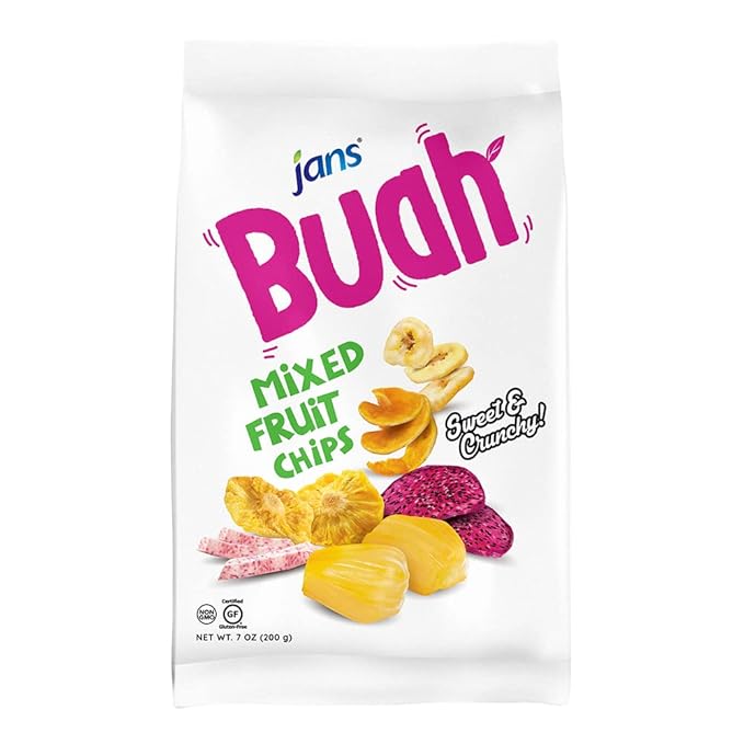 Jans Buah Dried Fruit Chips - Experience Real Dried Mixed Fruit, Gluten-Free, Sweet & Crunchy, Ready-to-Eat, Perfect for Anytime Snacking (Pack of 4, Mixed Fruit)