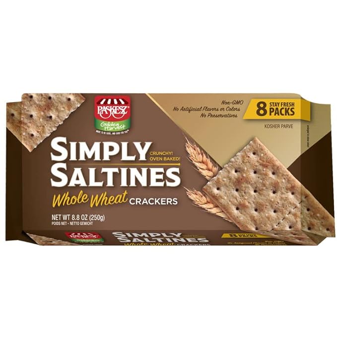 Only Kosher Candy Simply Saltines Whole Wheat Crackers, Crunchy Oven Baked Kosher Parve Non-GMO, No Artificial Flavor and Color Contain 8 Stay Fresh Packs, Pack of 3