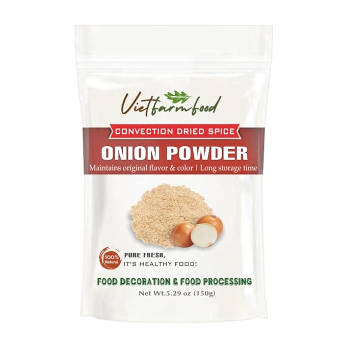 ONION POWDER 5.29 Oz (150g) VIETFARMFOOD: Natural pure, convection dried seasoning made from real vegetables - perfect for adding flavor to any meal, from cooking, baking, salads, soups, sauces