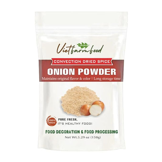 ONION POWDER 5.29 Oz (150g) VIETFARMFOOD: Natural pure, convection dried seasoning made from real vegetables - perfect for adding flavor to any meal, from cooking, baking, salads, soups, sauces
