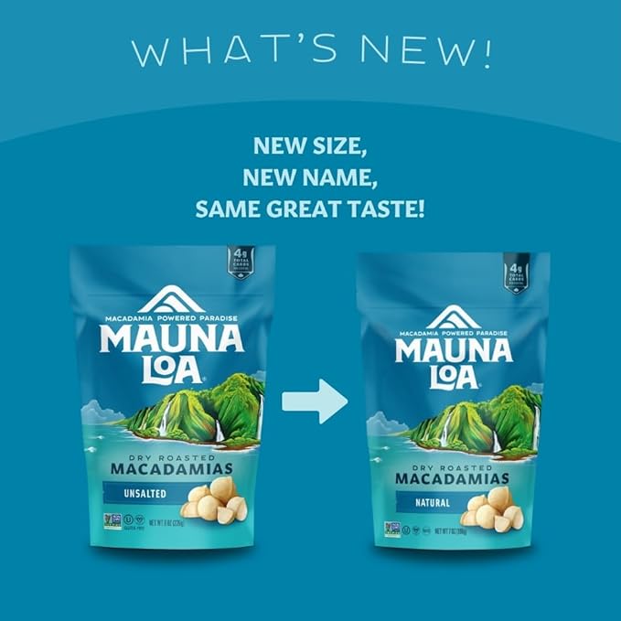 Mauna Loa Premium Natural Roasted Macadamia Nuts, Unsalted Flavor, 7 Oz Bag