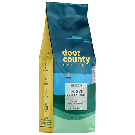 Door County Coffee Chocolate Raspberry Truffle Flavored Whole Bean - 10 oz Bag - Medium Roast - 100% Specialty Arabica - Flavored Gourmet - Chocolate Raspberry Truffle
