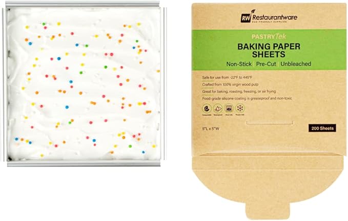 Restaurantware Pastry Tek 5 x 5 Inch Parchment Paper Sheets 200 Greaseproof Baking Sheets For Oven - Pre-cut Double-Sided Silicone Coating Unbleached Paper Nonstick Baking Sheets Reusable