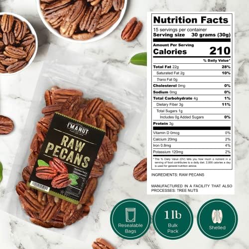 Premium Raw Pecan Halves 16oz (1 lb) | American-Grown, Non-GMO | Batch Tested Gluten & Peanut Free | No PPO or Preservatives | Rich Flavor for Snacking & Cooking