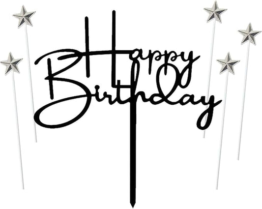Black Happy Birthday Cake Topper Cake Cupcake Topper Decoration Birthday Cake Decorations Supplies(Black 8)