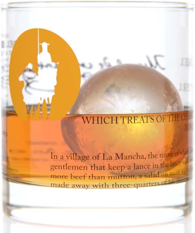 Well Told Classic Literature Rocks Glass - Don Quixote by Miguel de Cervantes - Old Fashioned Whiskey Glass Gift for Book Lovers (11 oz)