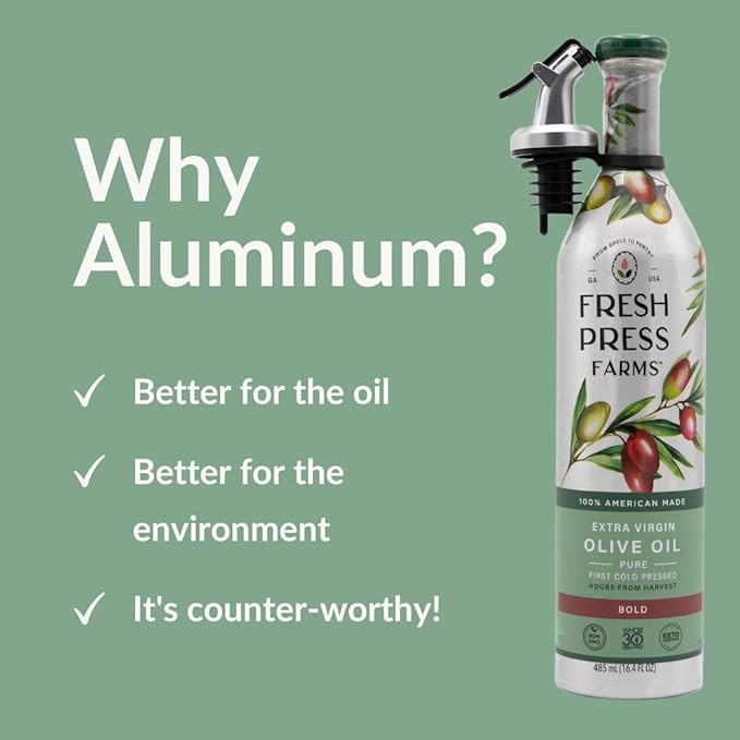 Fresh Press Farms Cold Pressed Classic Extra Virgin Olive Oil, 16.4 Fl Oz (Pack of 2), Georgia Grown, 100% American Made, Unrefined, Certified Whole30, Non-GMO, Keto, Paleo, Gluten Free