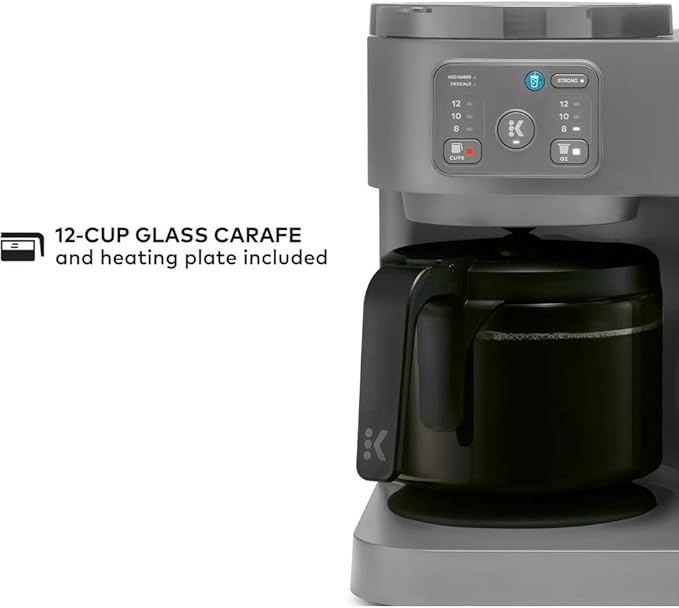 2-in-1 Hot & Iced Coffee Maker for Pods & Grounds ??12-Cup Glass Carafe & Single-Serve Brewer, 72oz Reservoir, Strong Brew, Extra Hot, Brew Over Ice, MultiStream Tech, Compact Design (Gray)
