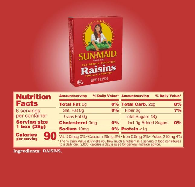 Sun-Maid California Sun-Dried Raisins - (6 Pack) 1 oz Snack-Size Box - Dried Fruit Snack - For Lunches, Back to School Snacks, and Natural Sweeteners