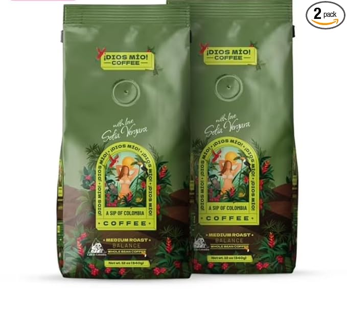 Dios Mio Coffee by Sofia Vergara, Medium Roast, Whole Bean Premium Colombian Coffee, 12 Ounce Bag (Pack of 2)
