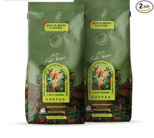 Dios Mio Coffee by Sofia Vergara, Medium Roast, Whole Bean Premium Colombian Coffee, 12 Ounce Bag (Pack of 2)