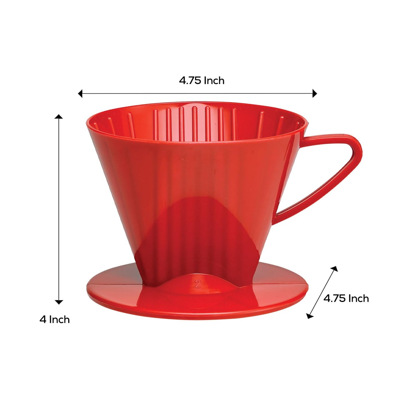 Fino Pour-Over Coffee Brewing Filter Cone, Number 2-Size, Red, Brews 2 to 6-Cups