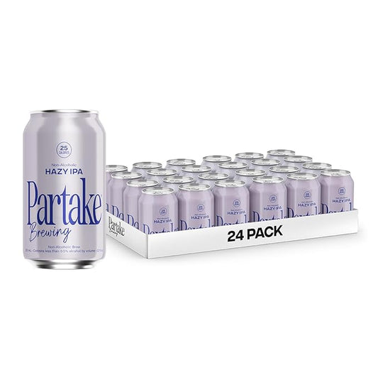 Partake Brewing Craft Non Alcoholic Beer, Hazy 24 Pack x 12 Fl Oz Cans - Low Calorie & Carb, No Sugar, All Natural Ingredients - Award-Winning Taste, Non Alcoholic Beer Without the Empty Calories