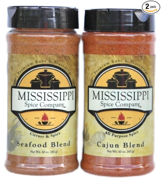 Mississippi Spice Company Premium Rubs & Seasonings, Seafood and Cajun, 10 oz (2- Bottles, Seafood/Cajun)