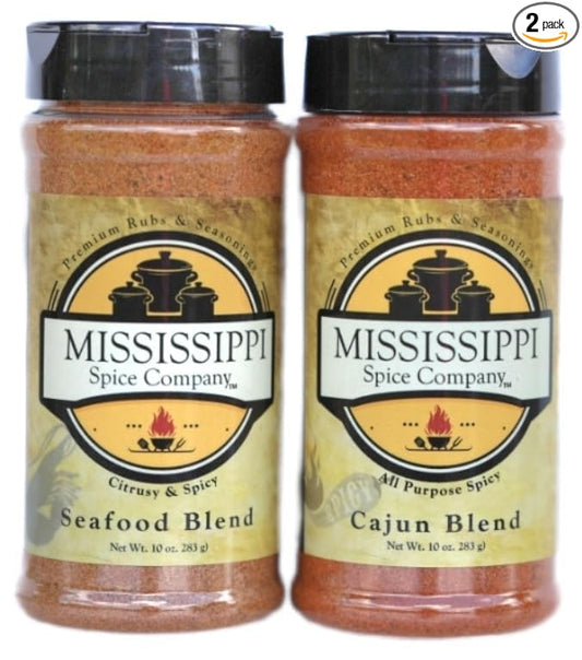 Mississippi Spice Company Premium Rubs & Seasonings, Seafood and Cajun, 10 oz (2- Bottles, Seafood/Cajun)