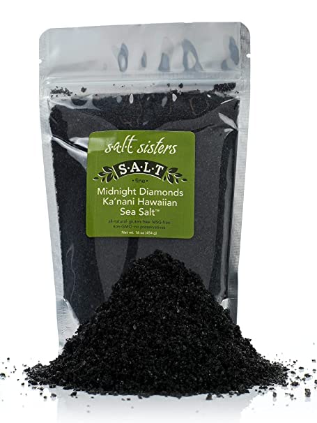 s.a.l.t. sisters Midnight Diamonds Ka'nani Hawaiian Sea Salt | All-Natural, Gluten Free, MSG Free, Non-GMO | Dissolvable Coconut Shell Charcoal Infused Fine Salt for Meat, Fish, Vegetables | 8oz