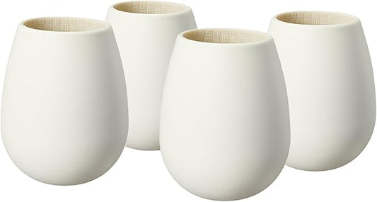 Unbreakable Silicone Stemless Wine Glassware | Set of 4 | Reusable & Shatterproof Tumbler Drinkware for Wine, Water, Cocktails, Champagne Glass for Parties, Camping, Beaches, Boats - (White)