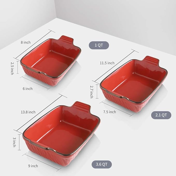 KOOV Bakeware Set, Ceramic Baking Dish Set, Rectangular Casserole Dish Set, Lasagna Pans for Cooking, Cake Dinner, Kitchen, 9 x 13 Inches, Texture Series 3-Piece (3 Piece, White)