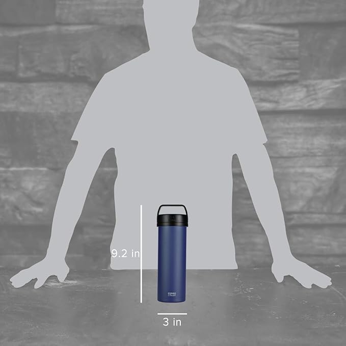 ESPRO P0 Ultralight French Press Coffee Maker for Travel, Vacuum Insulated Stainless Steel, 16 Ounces, Aegean Blue