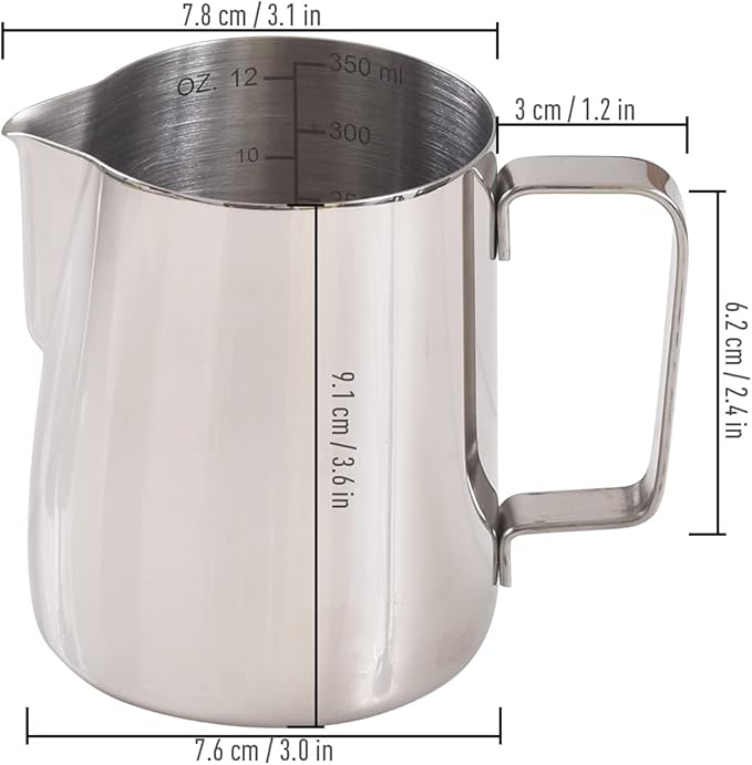 homEdge Espresso Steaming Pitchers 12 OZ / 350ml, Stainless Steel Frothing Pitcher with Measurement Scale