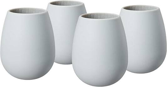 Unbreakable Silicone Stemless Wine Glassware | Set of 4 | Reusable & Shatterproof Tumbler Drinkware for Wine, Water, Cocktails, Champagne Glass for Parties, Camping, Beaches, Boats - (Light Grey)