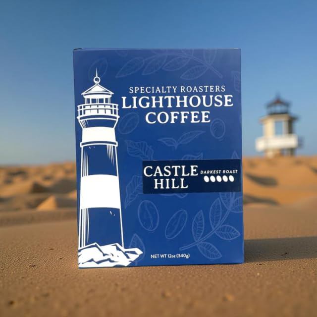 LIGHTHOUSE COFFEE, This coffee is strong and bold. It's our darkest roasted coffee without being bitter, giving you a light smokey flavor with notes of baker's chocolate, black pepper, and a rich body that can be representative of a stout beer.