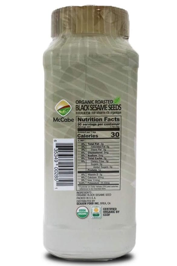 McCabe Organic Roasted Black Sesame Seeds - Organic Toasted Black Sesame Seeds | Rich with Fiber & Minerals | USDA and CCOF Certified | Packed in USA | 16oz