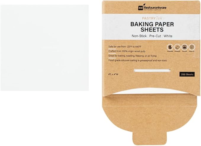 Restaurantware Pastry Tek 4 x 4 Inch Parchment Paper Sheets 1000 Greaseproof Baking Sheets For Oven - Pre-cut Double-Sided Silicone Coating White Paper Nonstick Baking Sheets Reusable