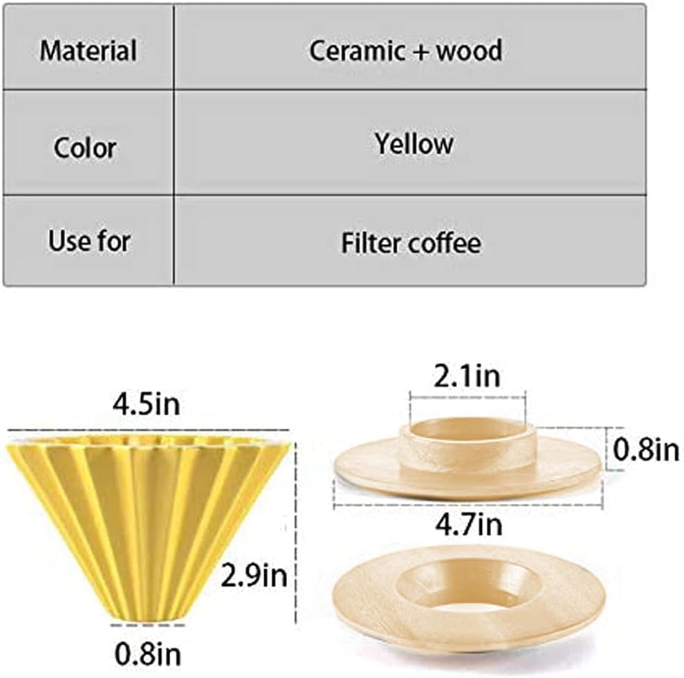 Goodening Ceramic Coffee Dripper Pour Over Coffee Maker with Wood Stand Elegant Flower Shape Filter