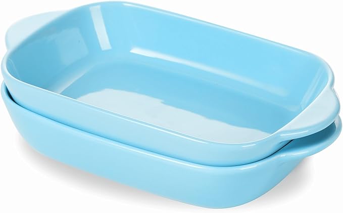 LEETOYI Ceramic Small Baking Dish, Porcelain 2-Piece Rectangular Bakeware with Double Handle, Baking Pans for Cooking and Cake Dinner 7.5"×5 (Turquoise)