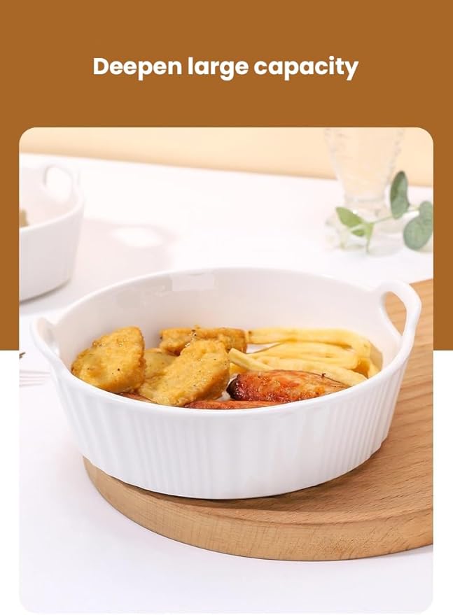 Kbotiques Round Casserole Dish Made of Scratch-Resistant Ceramic in White for Hot Air Fryer, for Preparing Lasagne, Soup, Tiramisu and More Fryer Accessories (White, 600 ml)