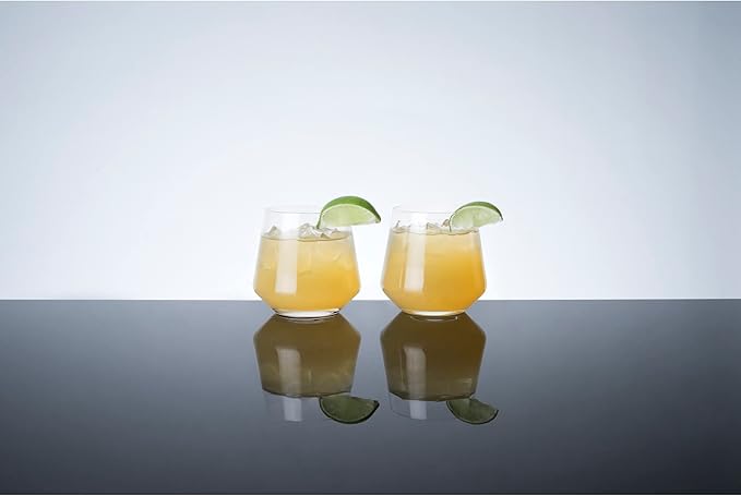 Viski Raye Angled Crystal Tumblers Set of 2 - Premium Crystal Clear Glass, Lowball Cocktail Glasses, Martini Glass Gift Set - 12 oz