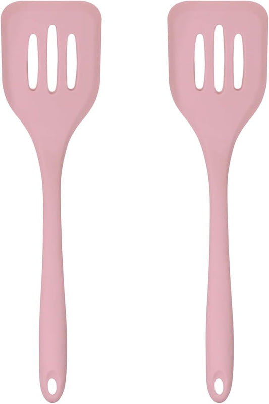 Silicone Slotted Turner Set – 2-Piece Set of Turner Spatulas for Eggs and Pancakes – Kitchen Tools & Accessories with Comfortable Handles, Heat-Resistant Utensils for Cooking and Baking – Pastel Pink