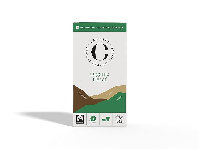Cru Kafe Decaf USDA Organic Espresso Coffee Capsules (50 Pods) Fairtrade Coffee Pods Compatible with Nespresso Original Line and Pixie Machines
