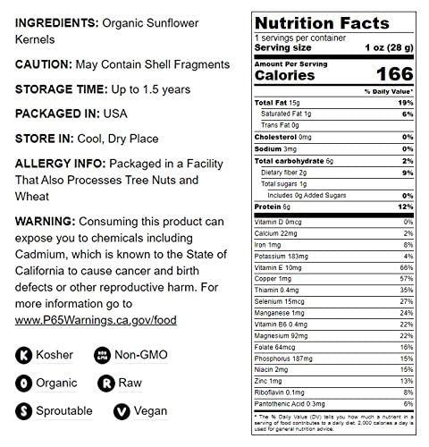 Food to Live Organic Sunflower Seeds, 5 Pounds Hulled, Raw, Non-GMO, Dried Kernels, Unsalted, Kosher, Vegan, Keto, Paleo, Sirtfood, Bulk, Good Source of Protein