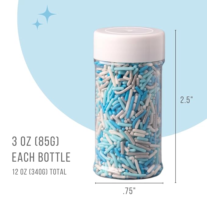 Sweets Indeed Christmas Sprinkles, 4 Pack, Snowflake Edible Sprinkle Mix, Perfect for Frozen Cake Decorations, Baking, Ice Cream, Cookies, Cupcake Topper (Winter)
