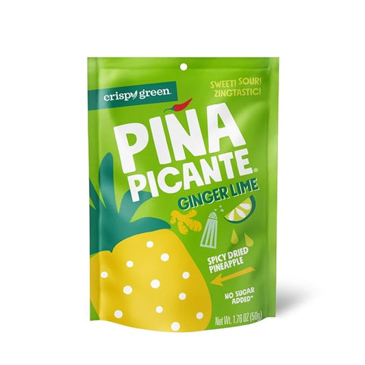 Crispy Green Pi챰a Picante, Ginger Lime Dried Pineapple, Healthy Real Fruit Snacks, 1.76 Ounce, 12 Single Serve Bags