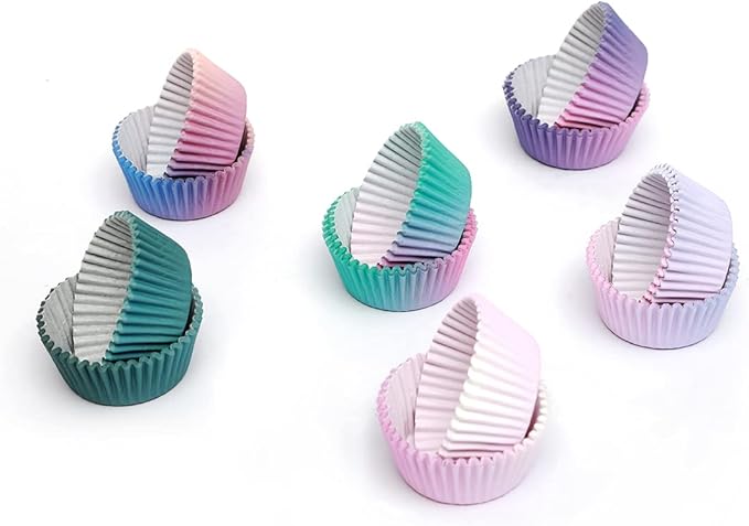 qiqee 300PCS Mini Gradient Cupcake Liners Cupcake Cups 6 Designs Pink Blue Cupcake Papers Baking Cups Cupcake Wrappers (Small Size)