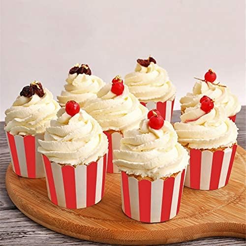 100 Pack Muffin Liners Baking Paper Cups Red and White Stripes Cupcake Liners Elegent Muffins Baking Cups Cupcake Wrappers for Birthday Parties, Weddings, Bottom Dia 2.36 Inch