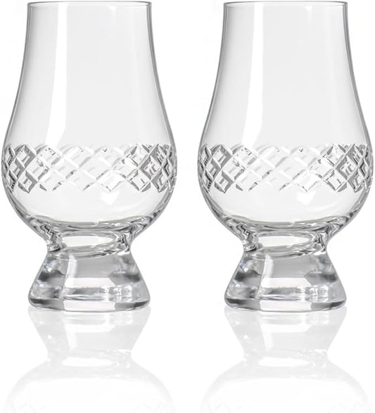 Rolf Glass Diamond Scotch Glass | 6.75oz Tasting Glass | Lead-Free, Diamond-Wheel Engraved | Designed and engraved in the USA | Etched Crystal Glassware for Whiskey, Bourbon, Scotch | Set of 2